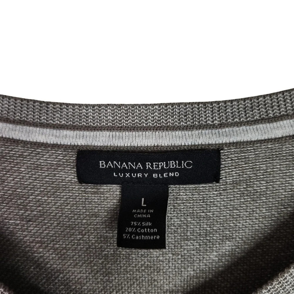 BANANA REPUBLIC Sweater Mens Large Gray V-Neck Birdseye Silk Cashmere Blend‎